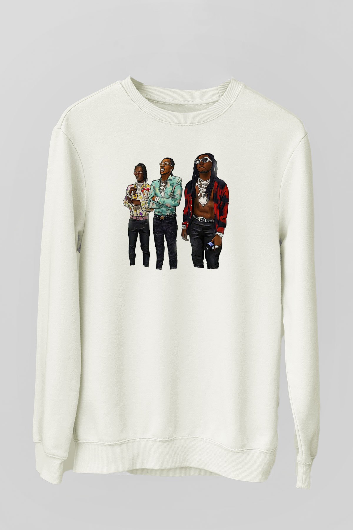 Offset Baskılı Beyaz Unisex Sweatshirt