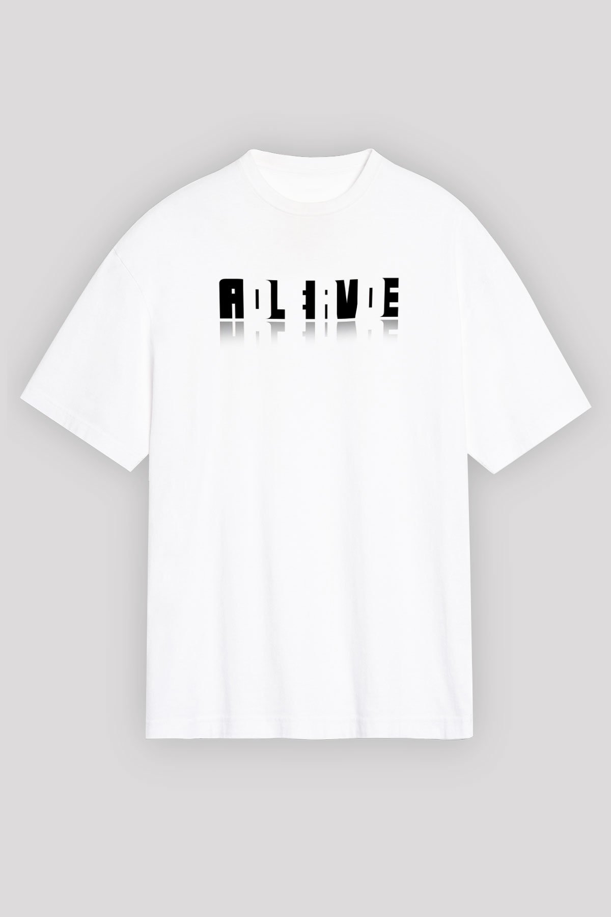 Ölü Canlı Süperpozisyon Baskılı Unisex Oversize Beyaz Tişört - Tshirt