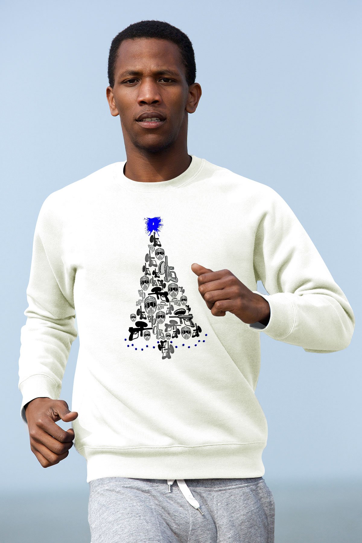 Paintball Baskılı Unisex Ekru Sweatshirt