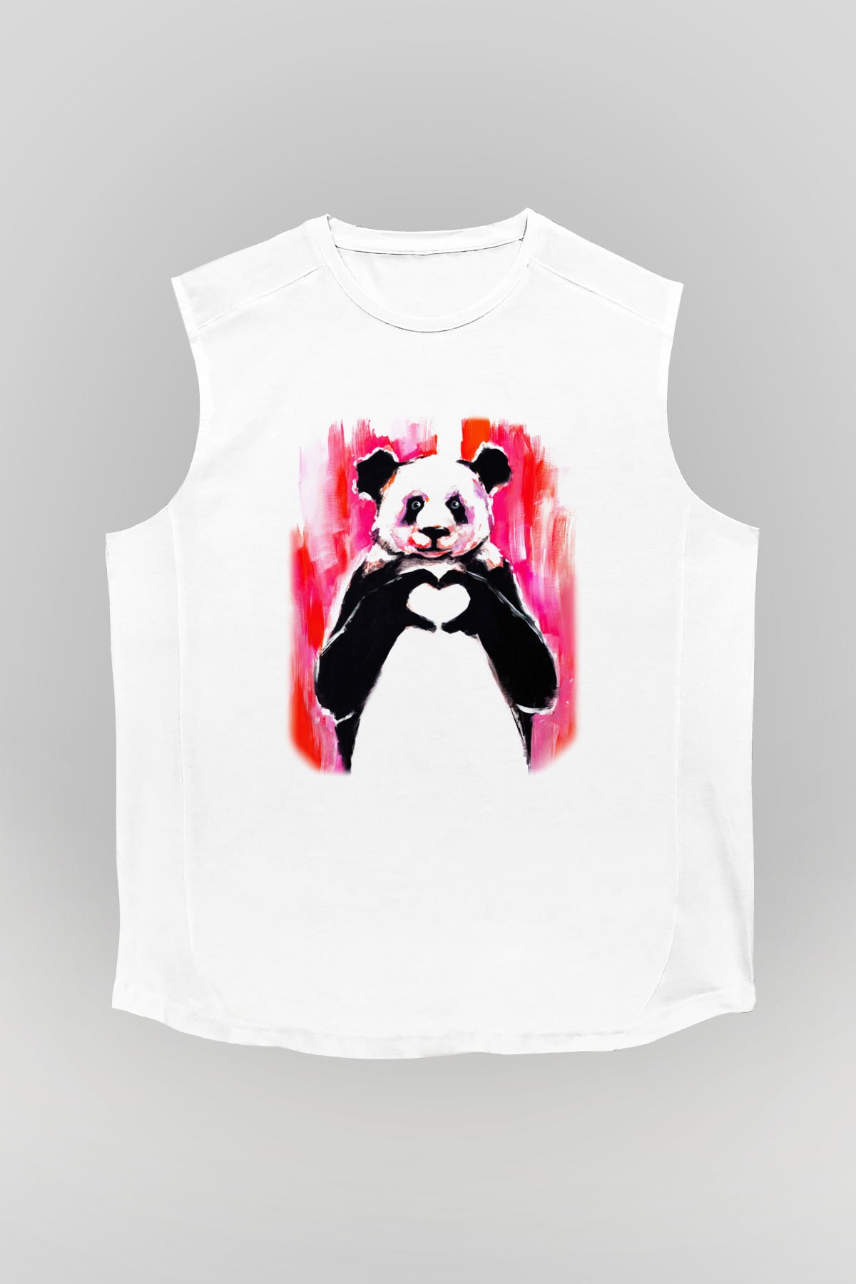 Panda Beyaz Unisex Kolsuz Tişört