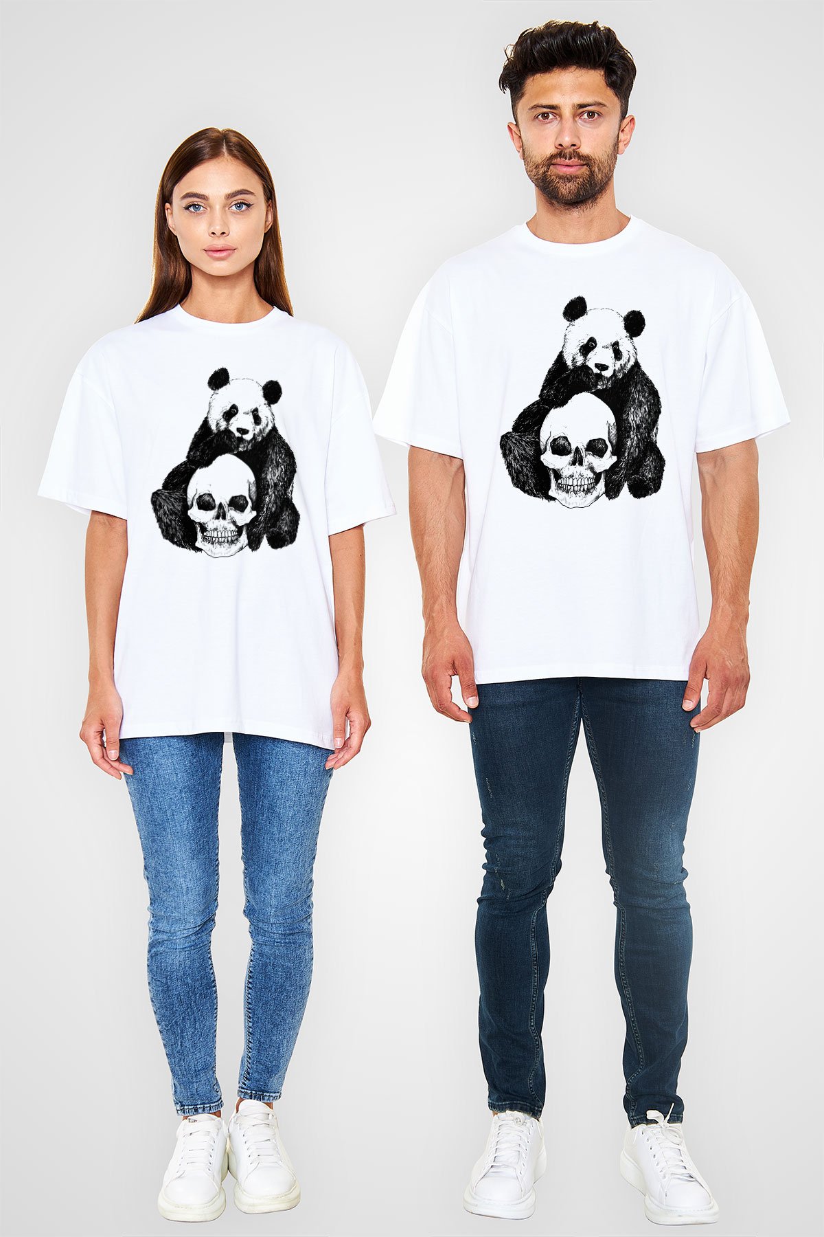 Panda Beyaz Unisex Oversize Tişört T-Shirt