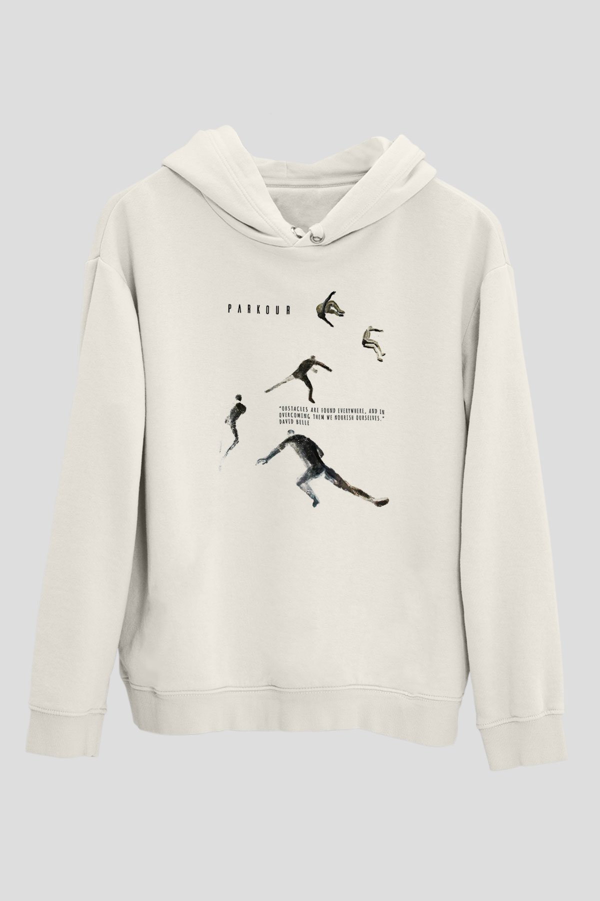 Parkour Baskılı Unisex Ekru Hoodie