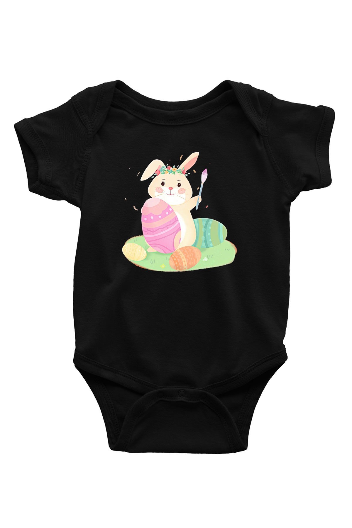 Paskalya Baskılı Unisex Siyah Bebek Body - Zıbın