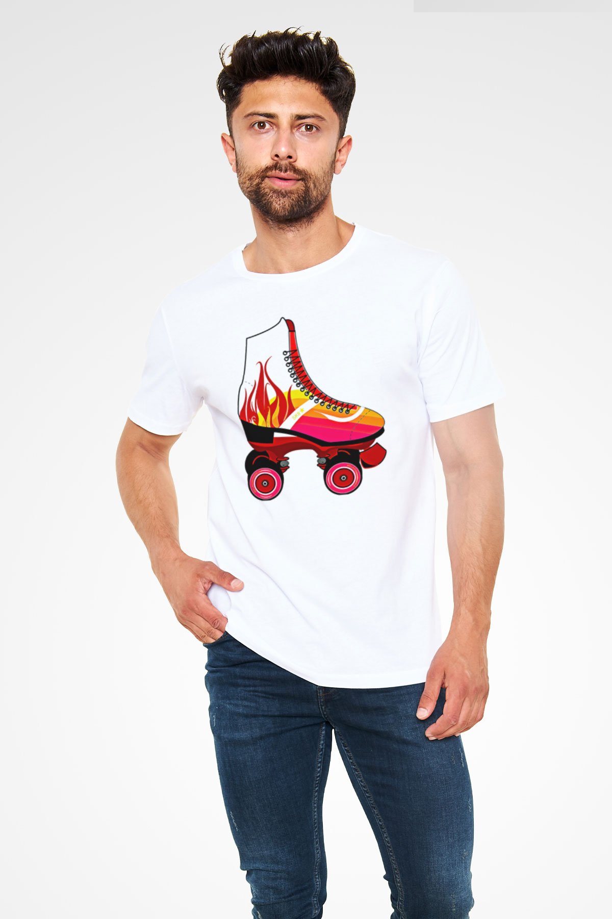 Paten Baskılı Unisex Beyaz Tişört - Tshirt