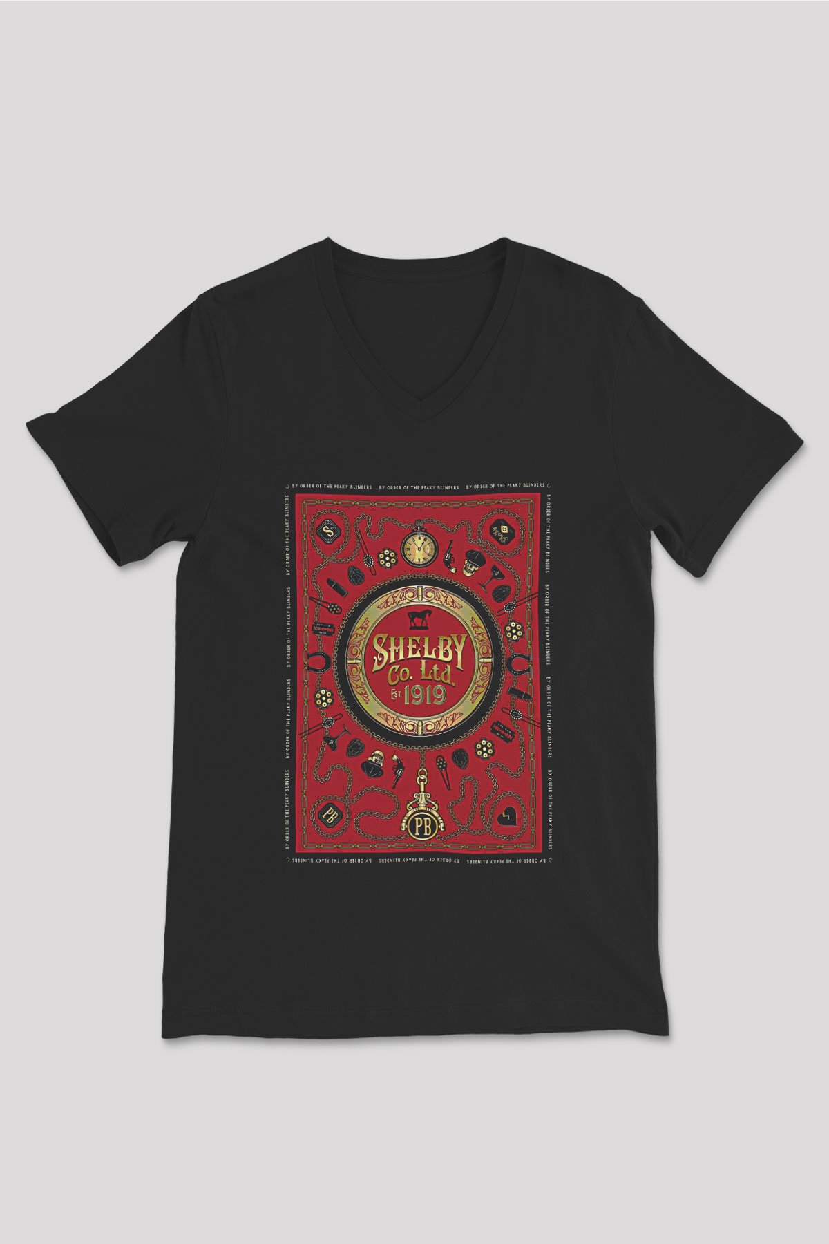 Peaky Blinders Baskılı Unisex Siyah V Yaka Tişört - Tshirt
