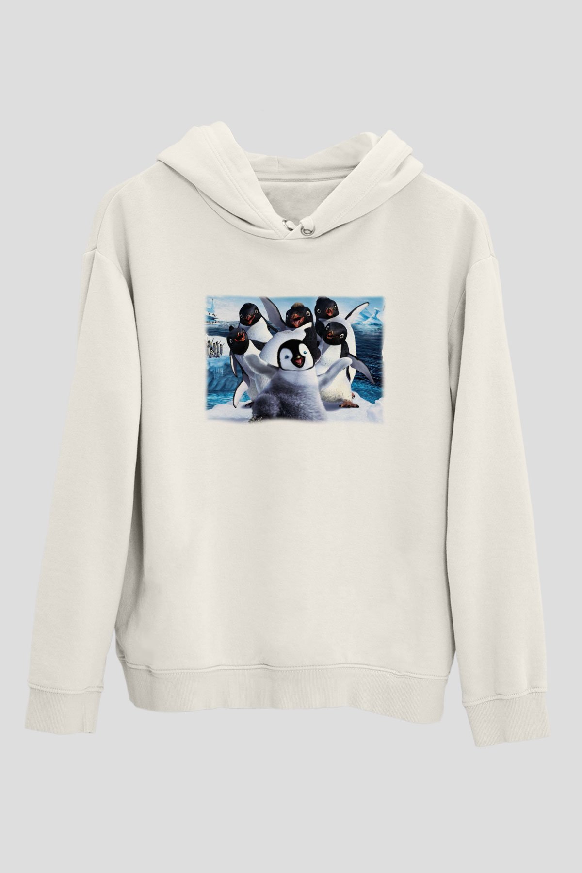 Penguen Beyaz Unisex Kapşonlu Sweatshirt