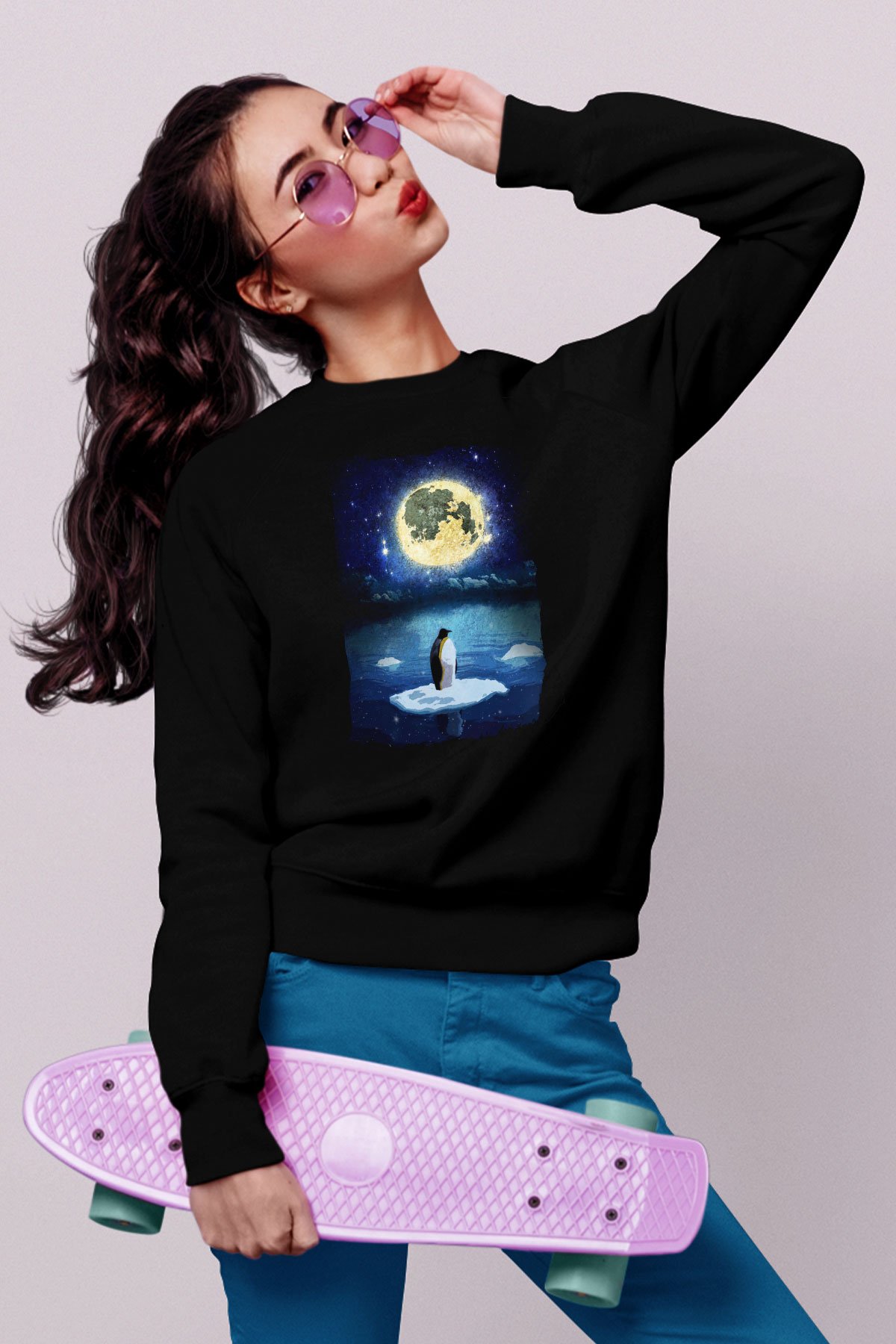 Penguen Siyah Unisex Sweatshirt