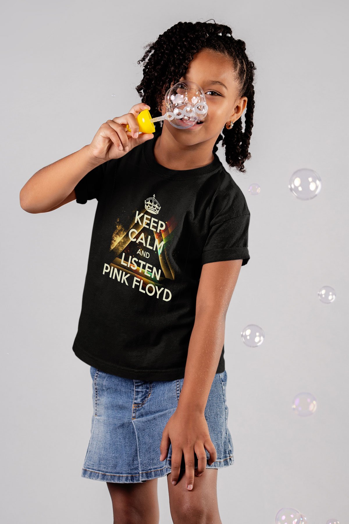 Pink Floyd Keep Calm And Listen Baskılı Siyah Unisex Çocuk Tişört
