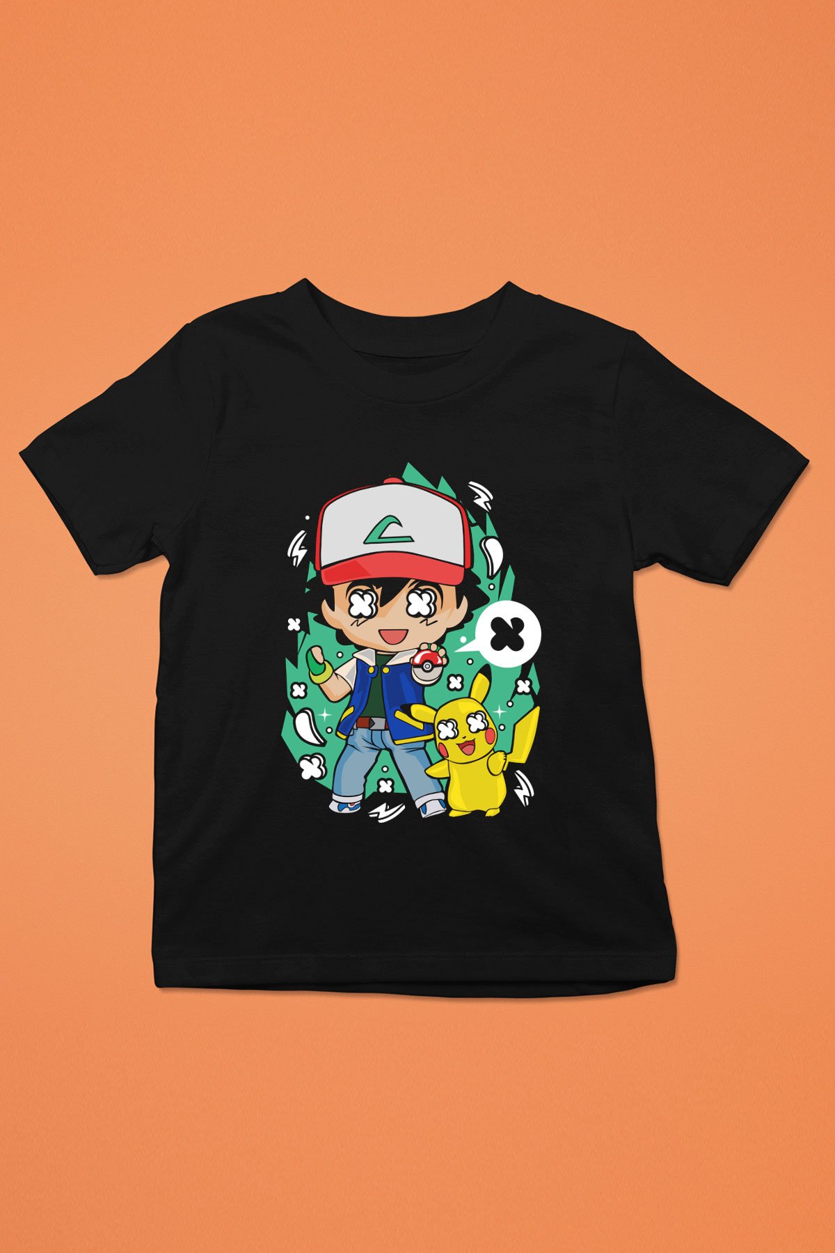 Pokemon Baskılı Unisex Siyah Çocuk Tişört