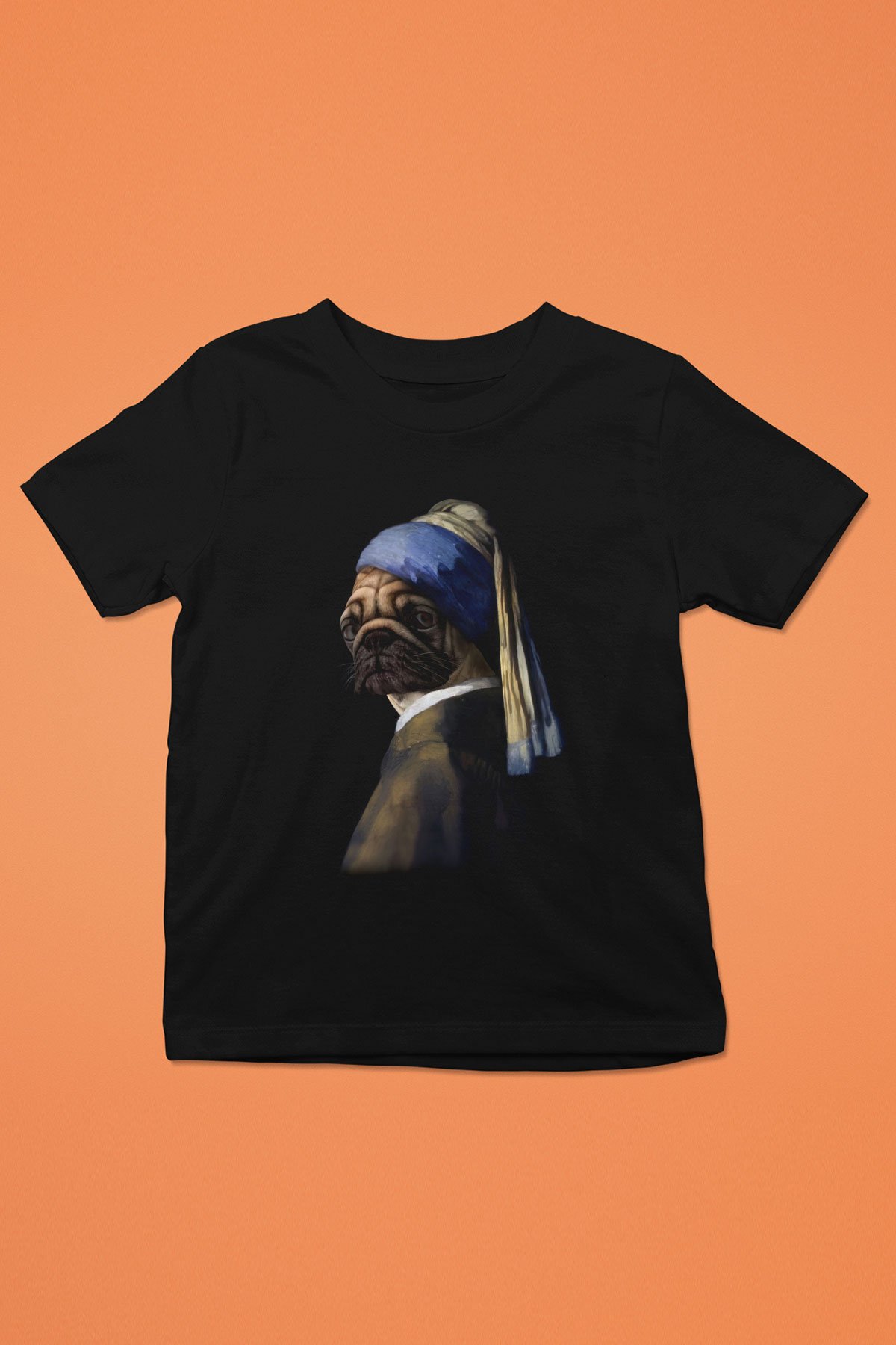 Pug Baskılı Unisex Siyah  Çocuk Tişört