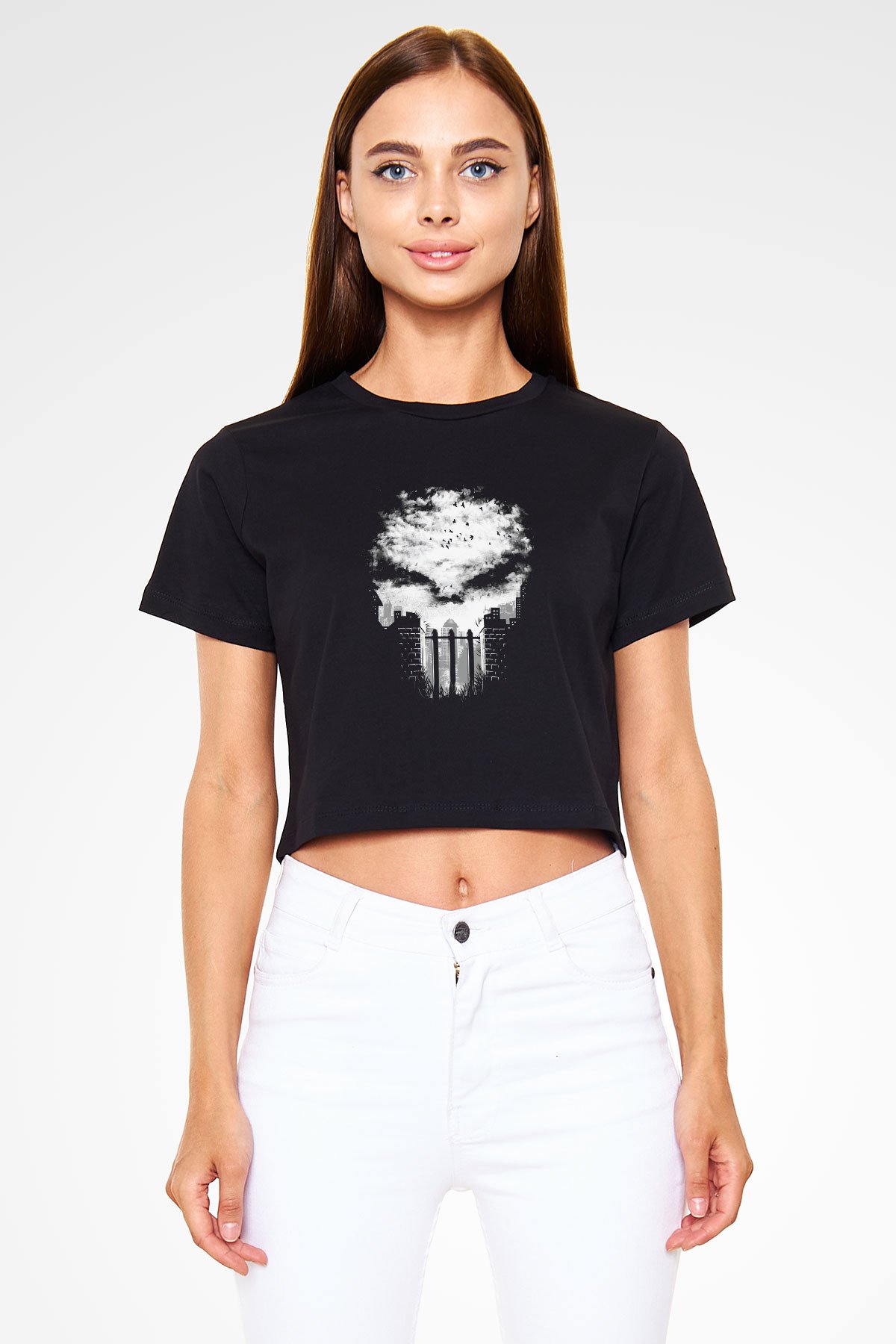 Punisher Siyah Crop Top Tişört