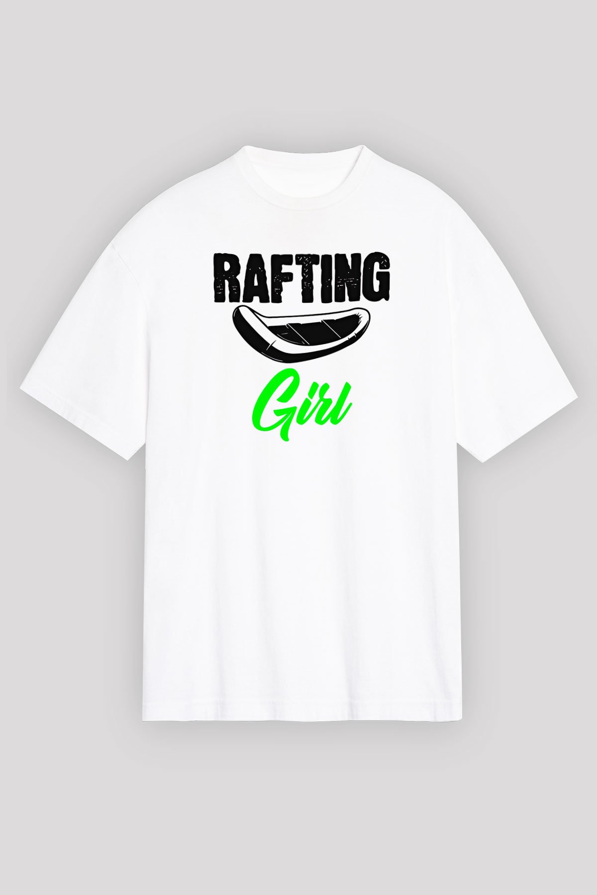 Rafting Baskılı Unisex Beyaz Oversize Tişört - Tshirt