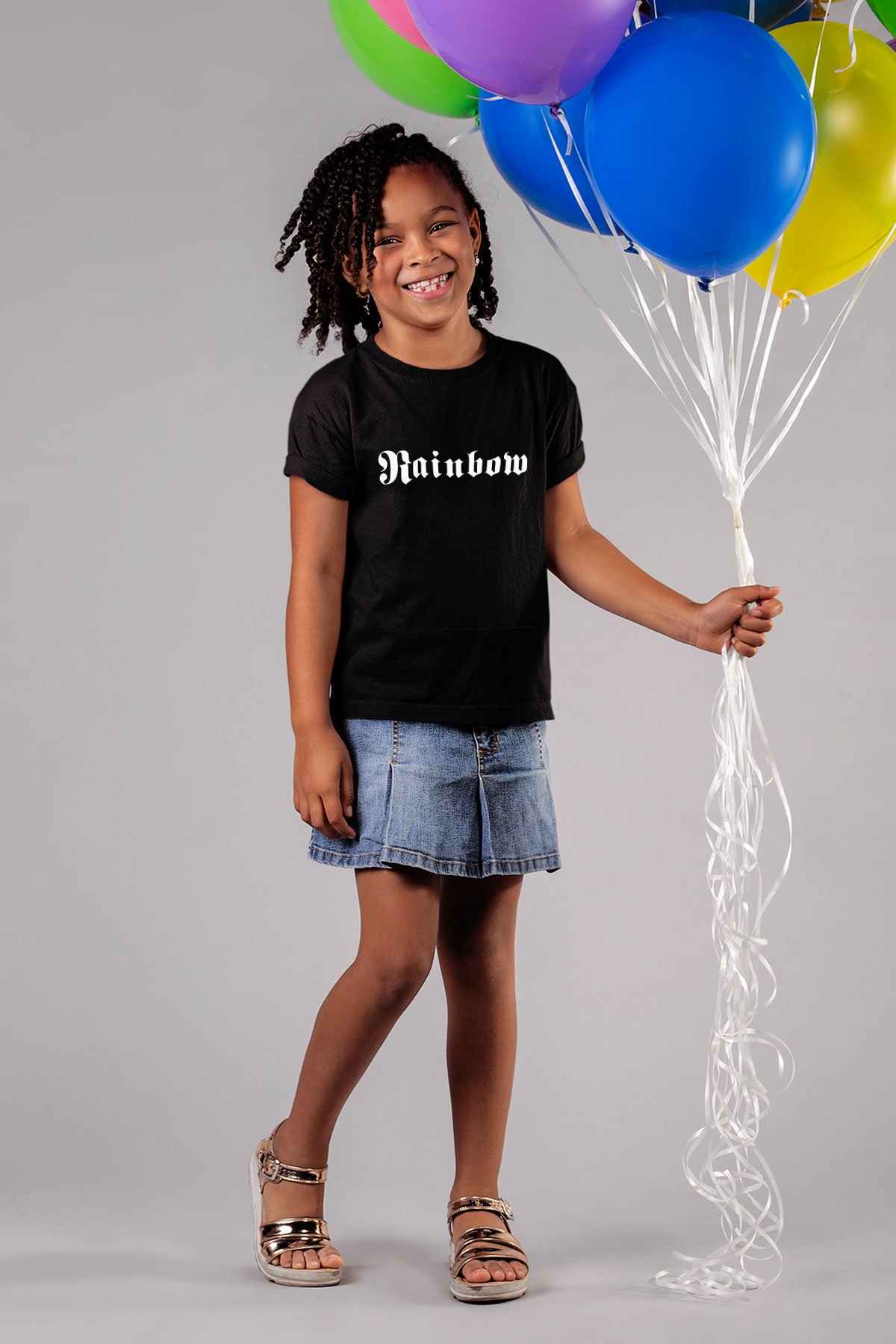 Rainbow Baskılı Siyah Unisex Çocuk Tişört