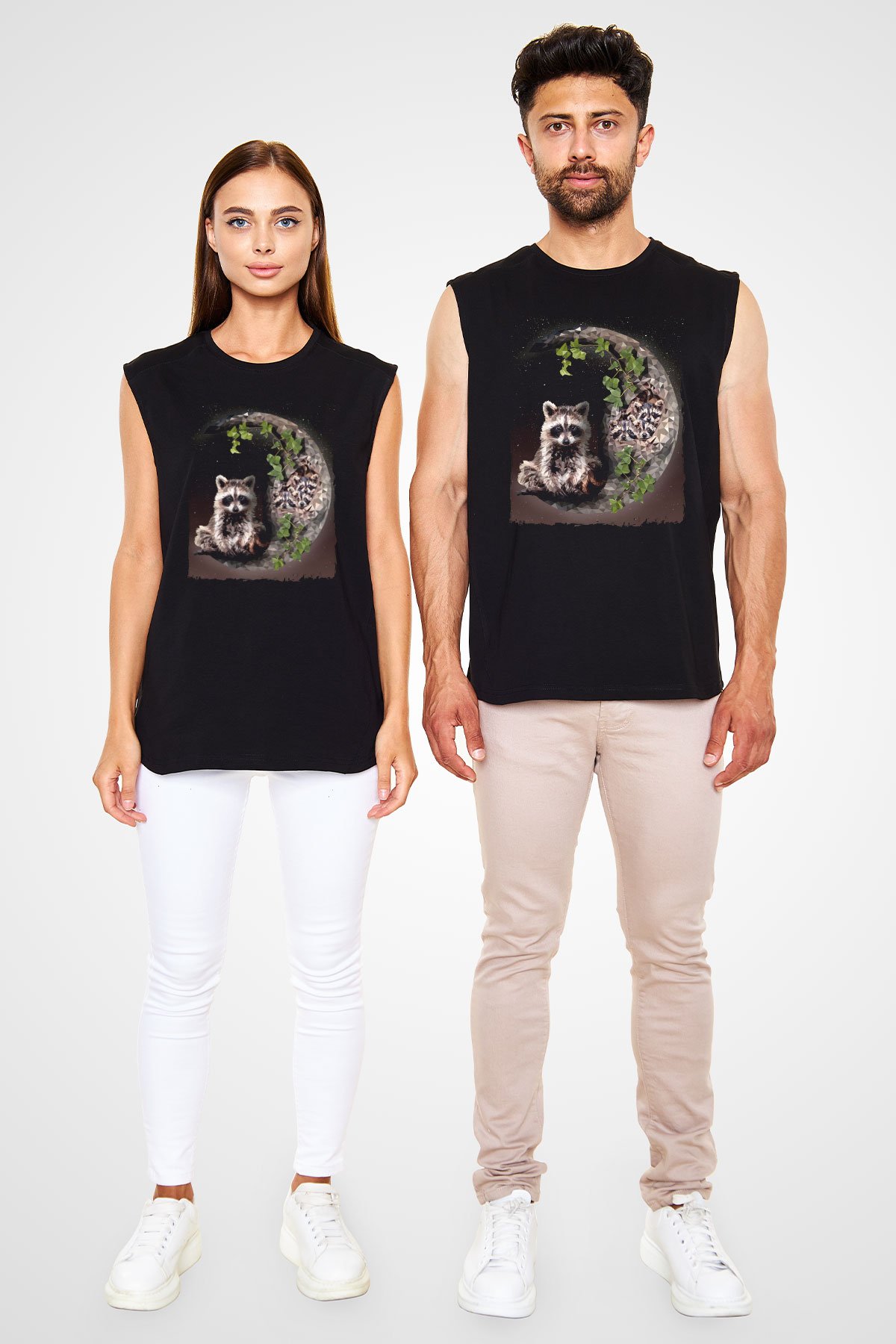 Rakun Siyah Unisex Kolsuz Tişört