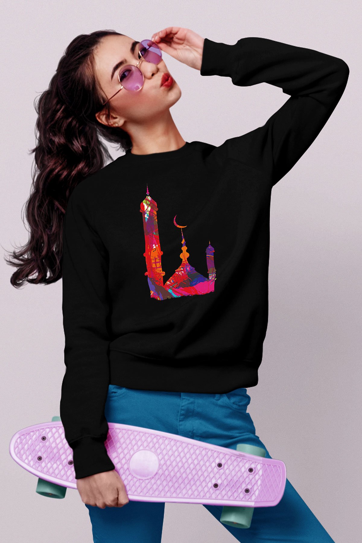 Ramazan Bayramı Baskılı Unisex Siyah Sweatshirt