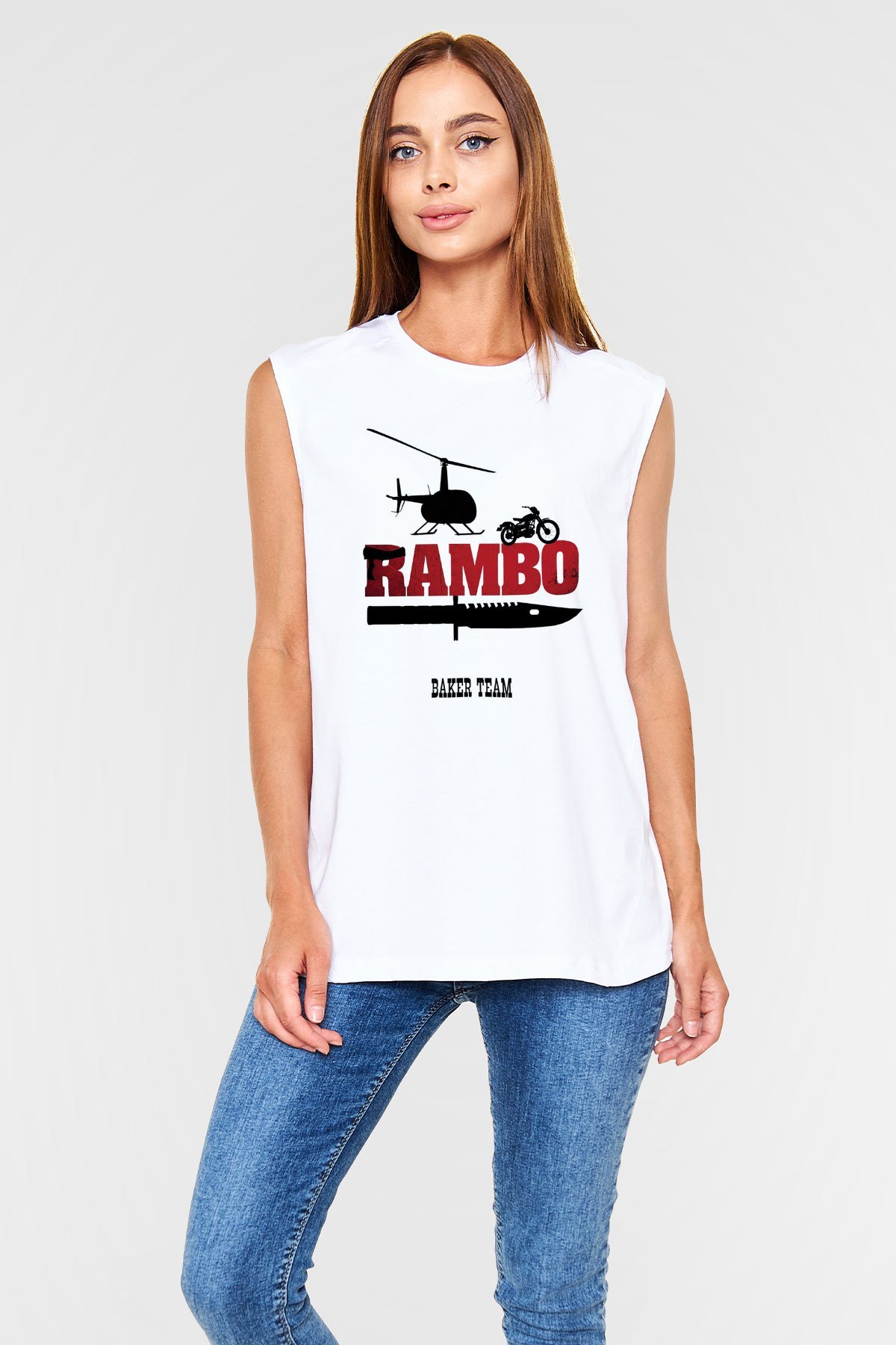 Rambo Beyaz Unisex Kolsuz Tişört
