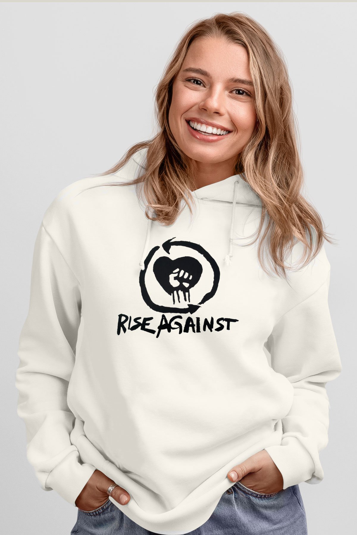 Rise Against Beyaz Unisex Kapüşonlu Sweatshirt
