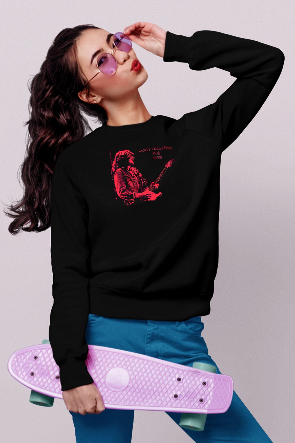 Rory Gallagher Baskılı Unisex Siyah Sweatshirt