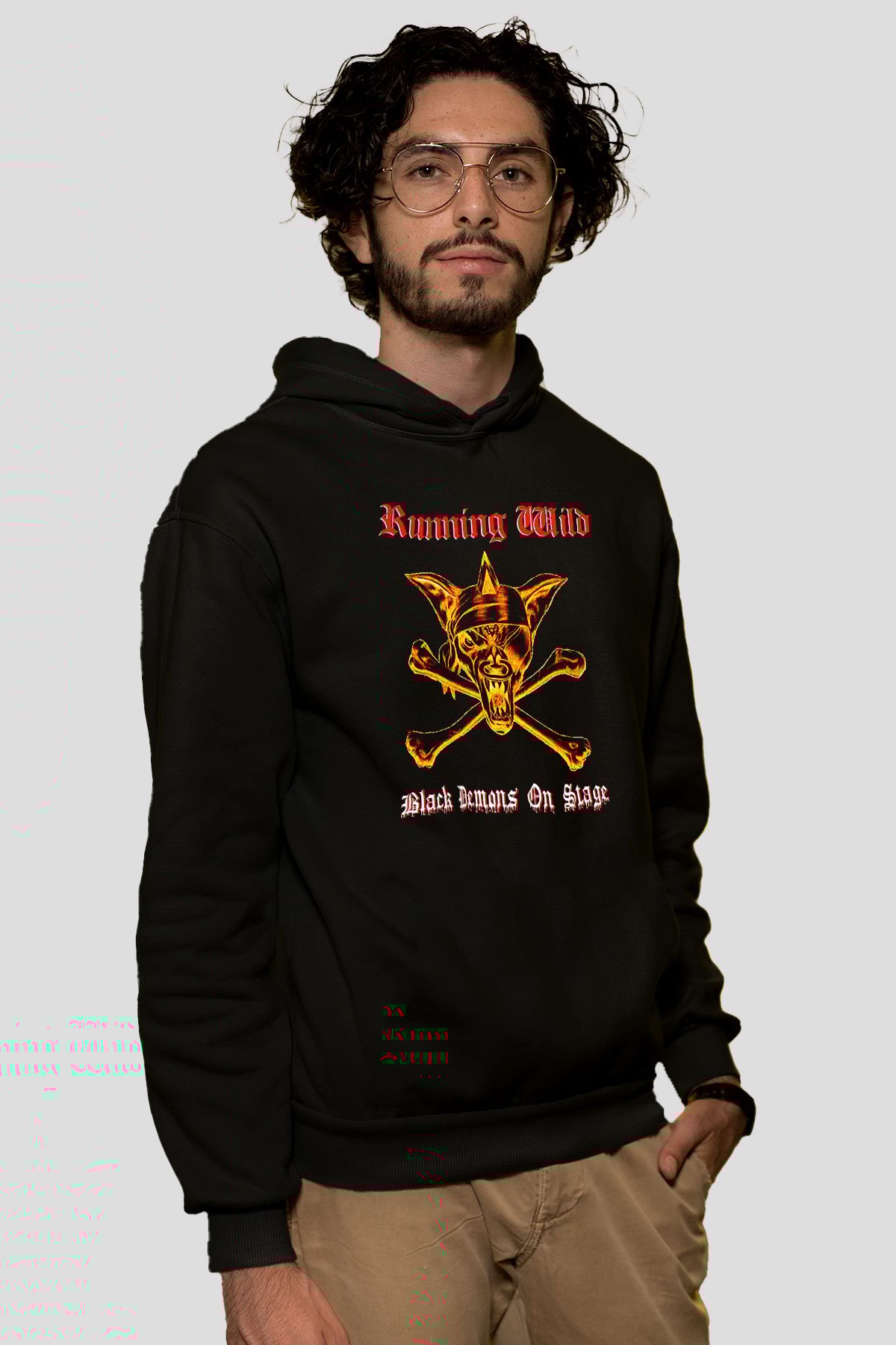 Running Wild Baskılı Unisex Siyah Kapüşonlu Sweatshirt