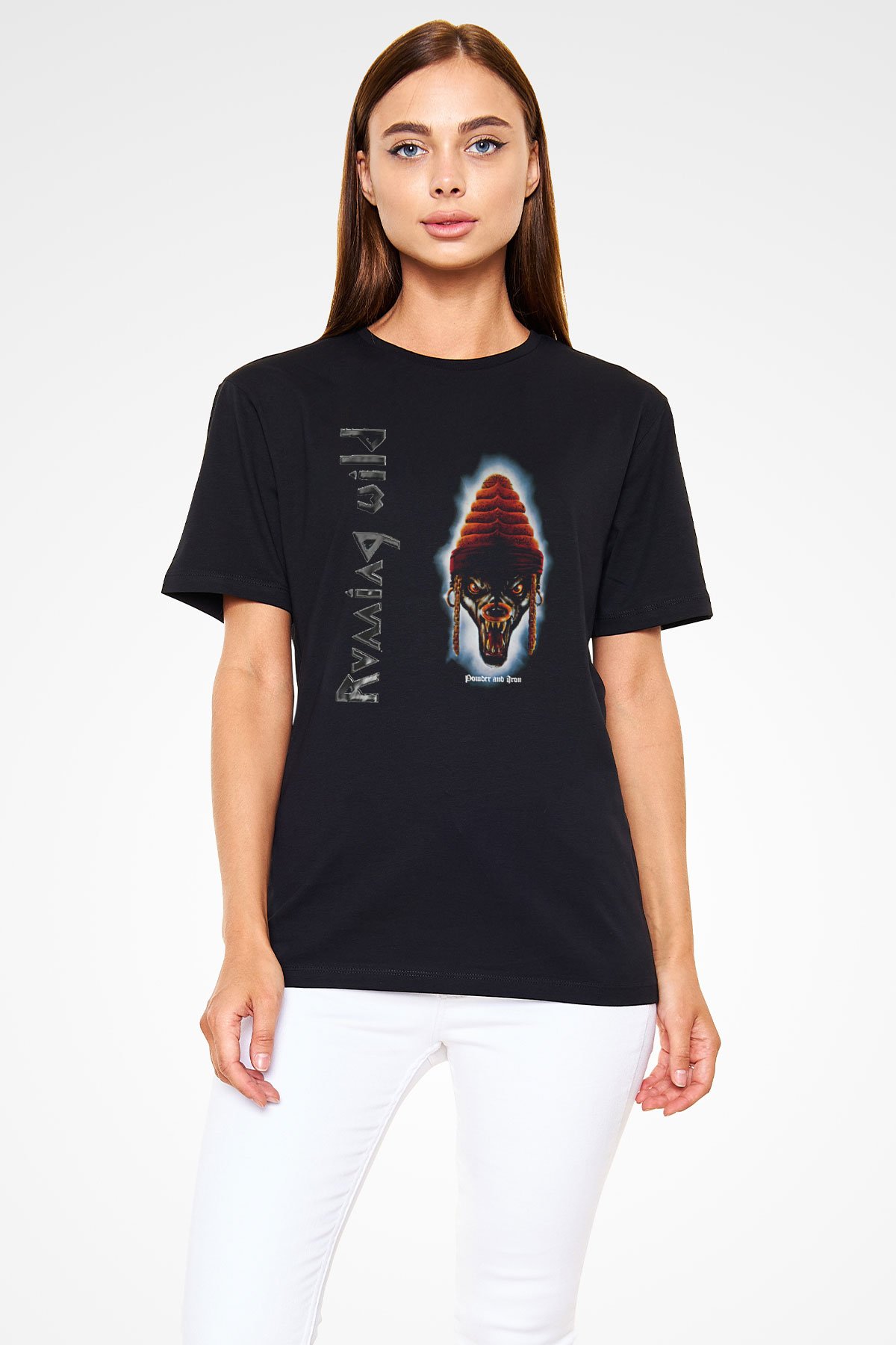 Running Wild Baskılı Unisex Siyah Tişört - Tshirt