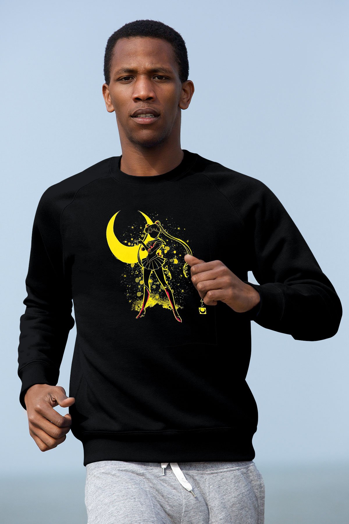 Sailor Moon Baskılı Unisex Siyah Sweatshirt