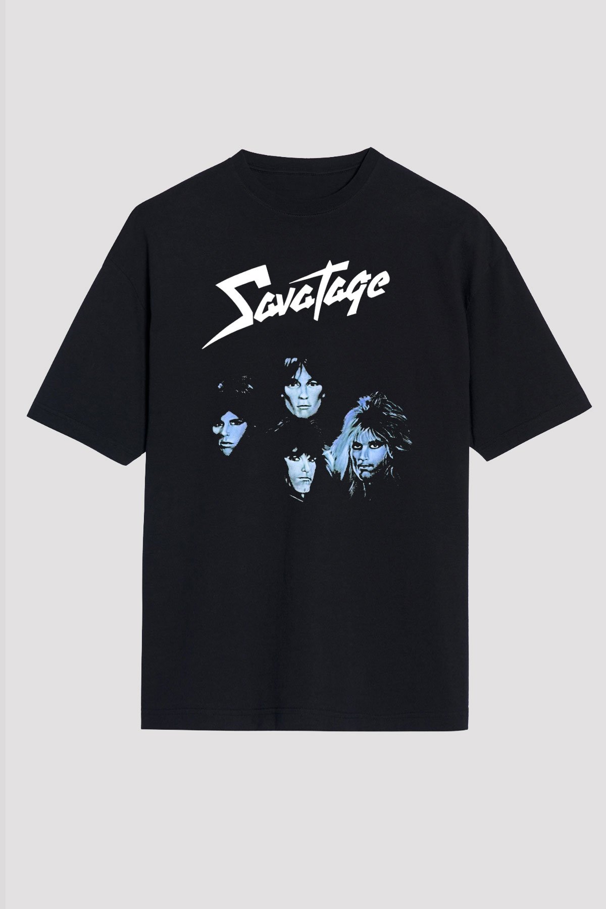 Savatage Baskılı Unisex Siyah Oversize Tişört - Tshirt