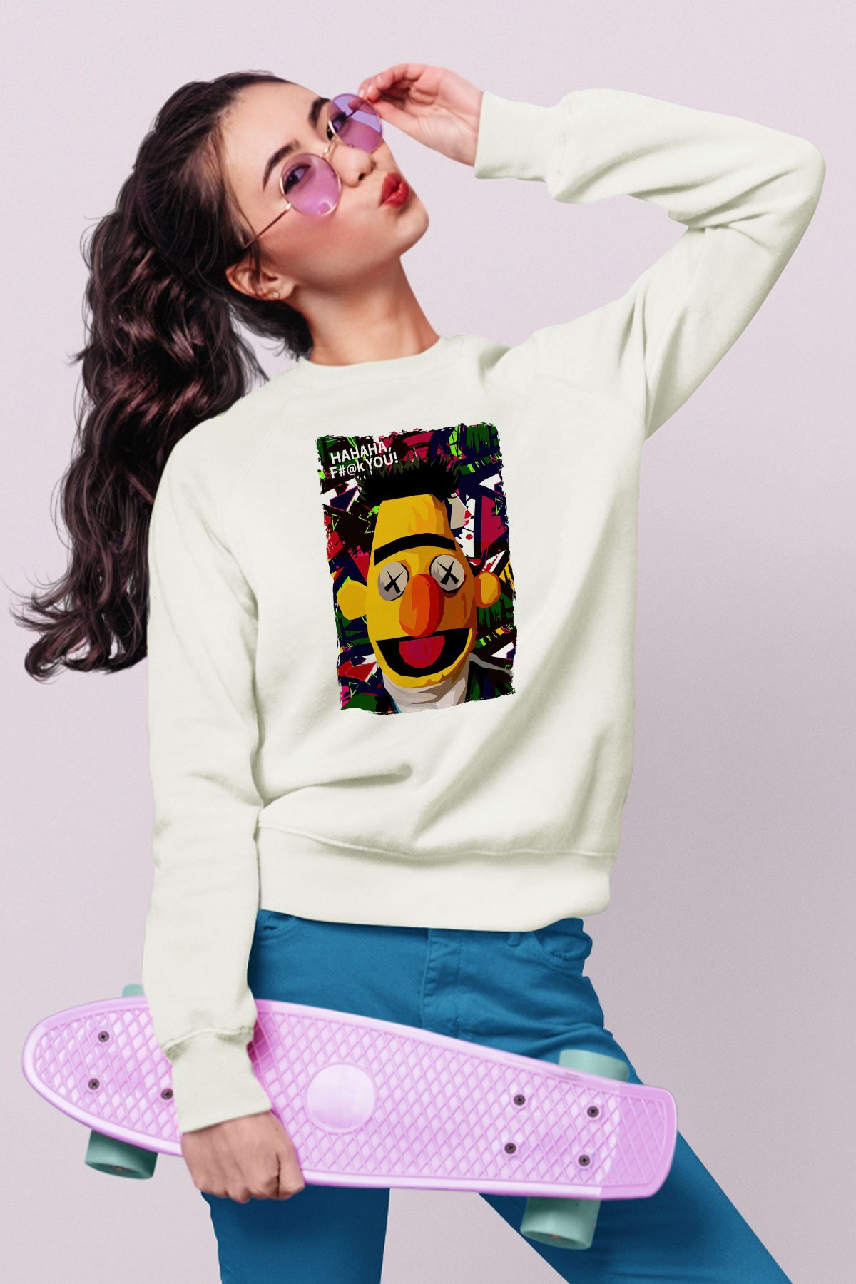Sesame Street Susam Sokağı Beyaz Unisex  Sweatshirt