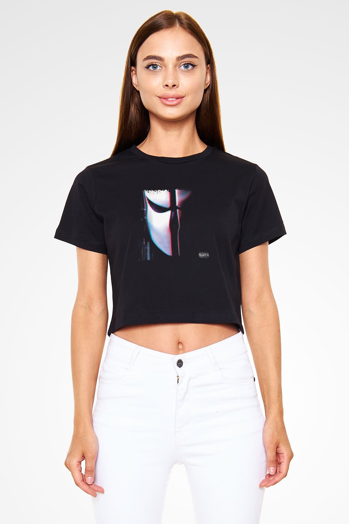 Skrillex Baskılı Crop Top Siyah Kadın Tişört