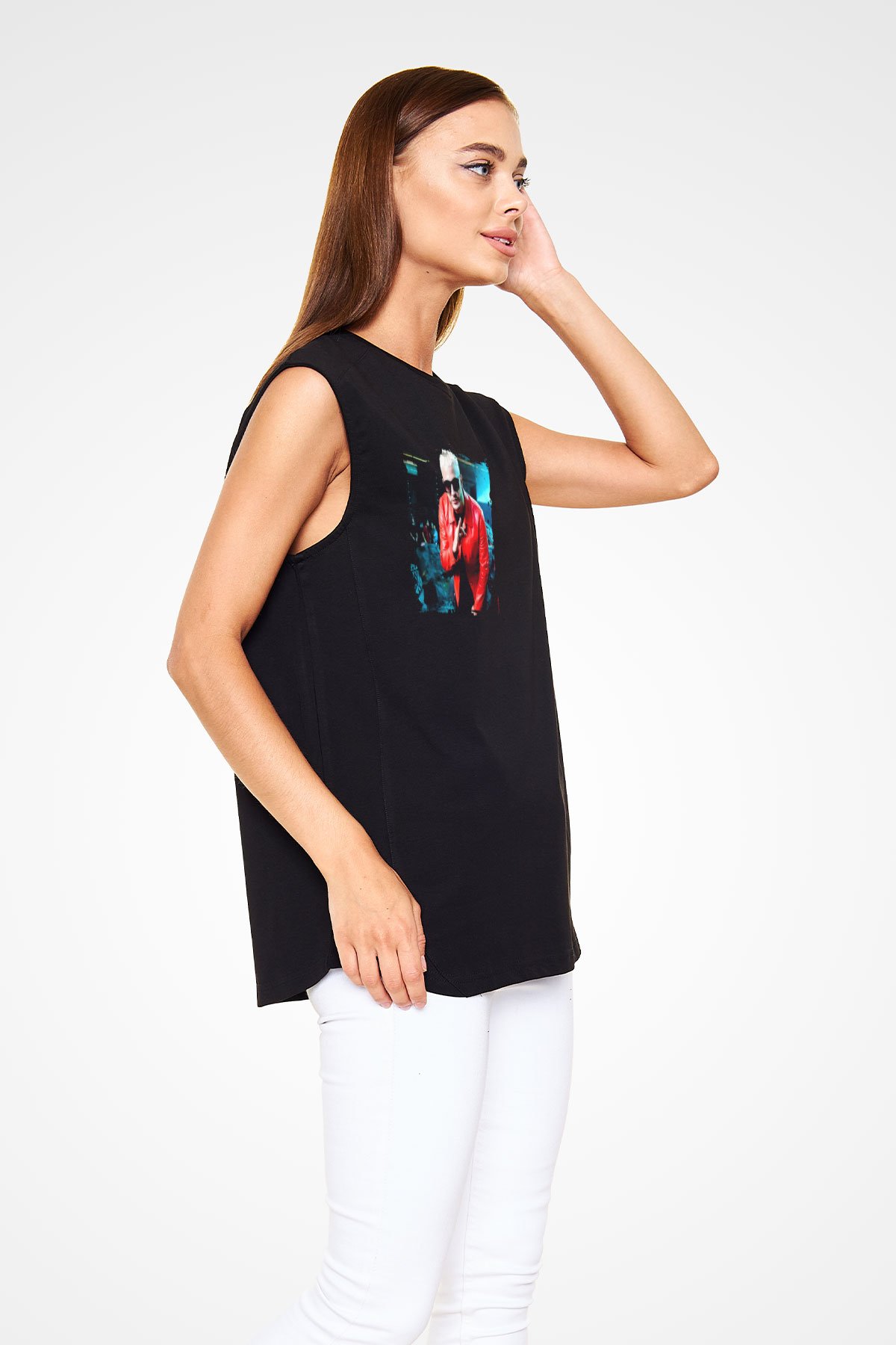 Snake Baskılı Unisex Siyah Kolsuz Tişört