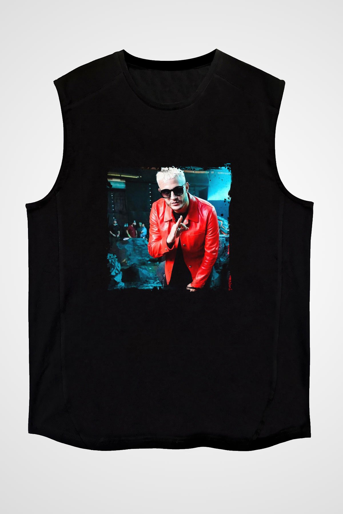 Snake Baskılı Unisex Siyah Kolsuz Tişört