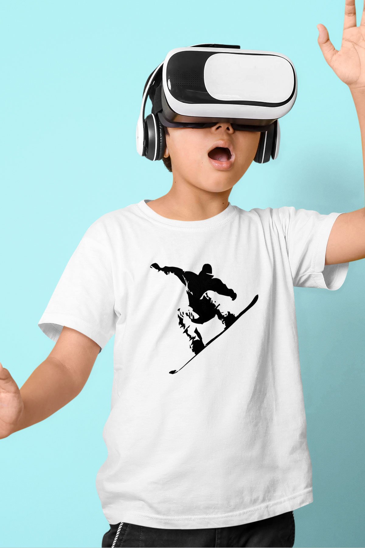 Snowboarding Baskılı Unisex Beyaz Çocuk Tişört - Tshirt