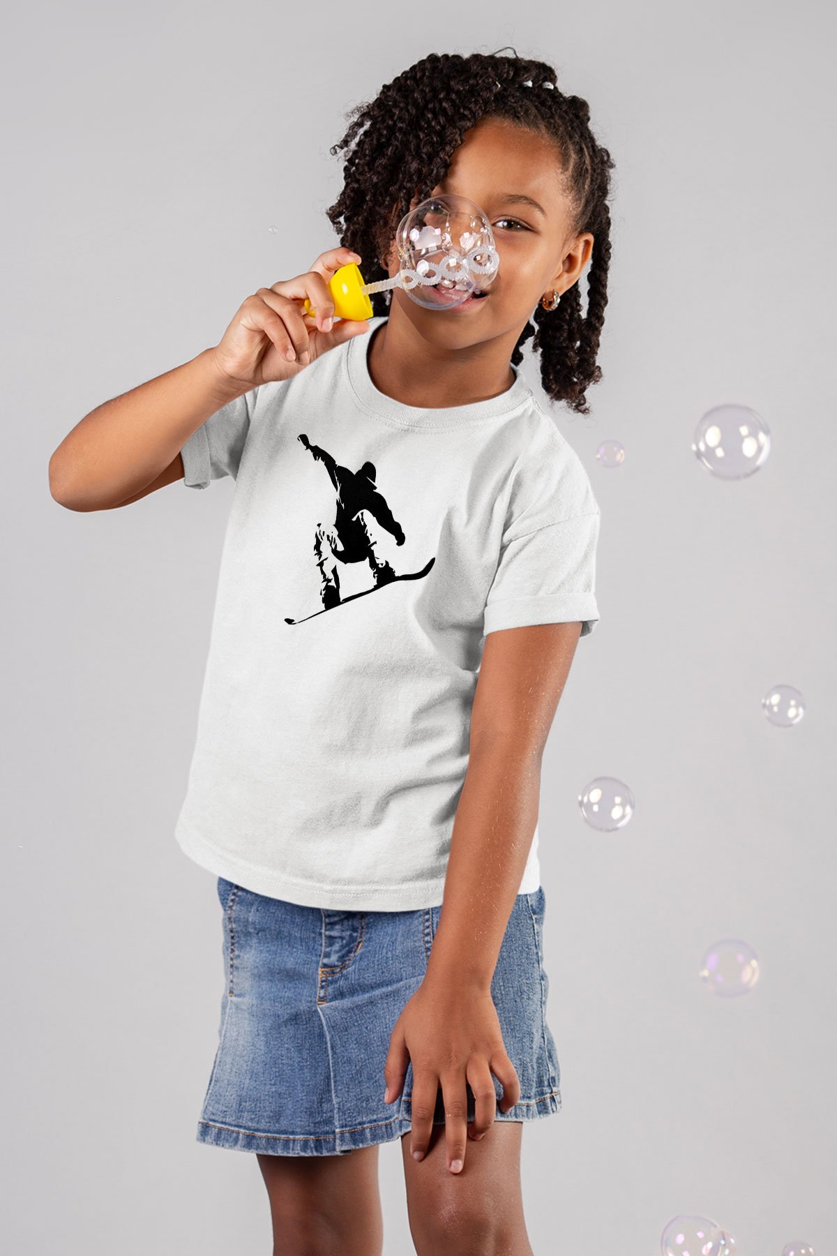 Snowboarding Baskılı Unisex Beyaz Çocuk Tişört - Tshirt