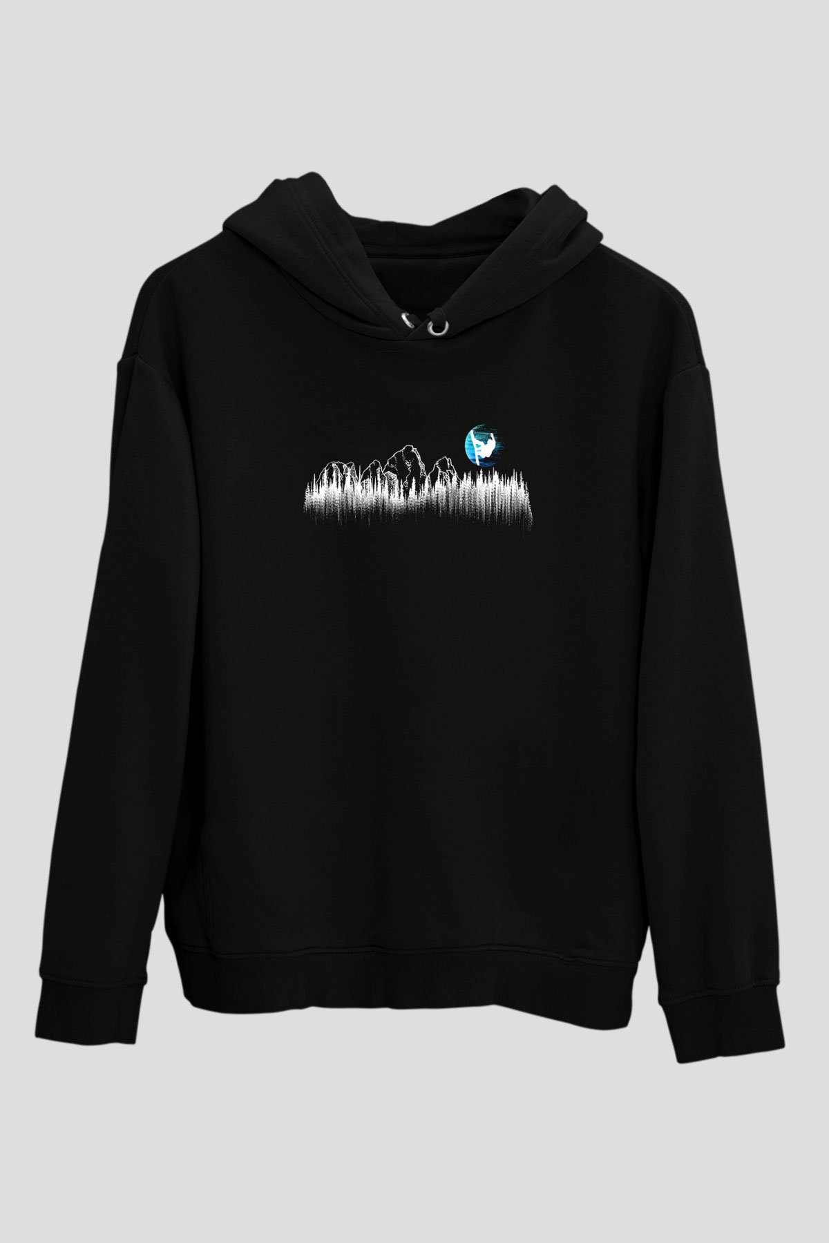 Snowboarding Baskılı Unisex Siyah Kapüşonlu Sweatshirt