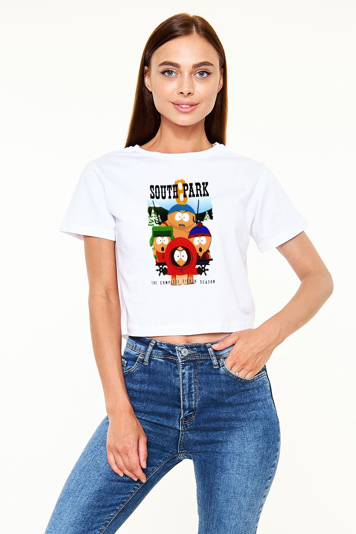 South Park Beyaz  Crop Top Tişört
