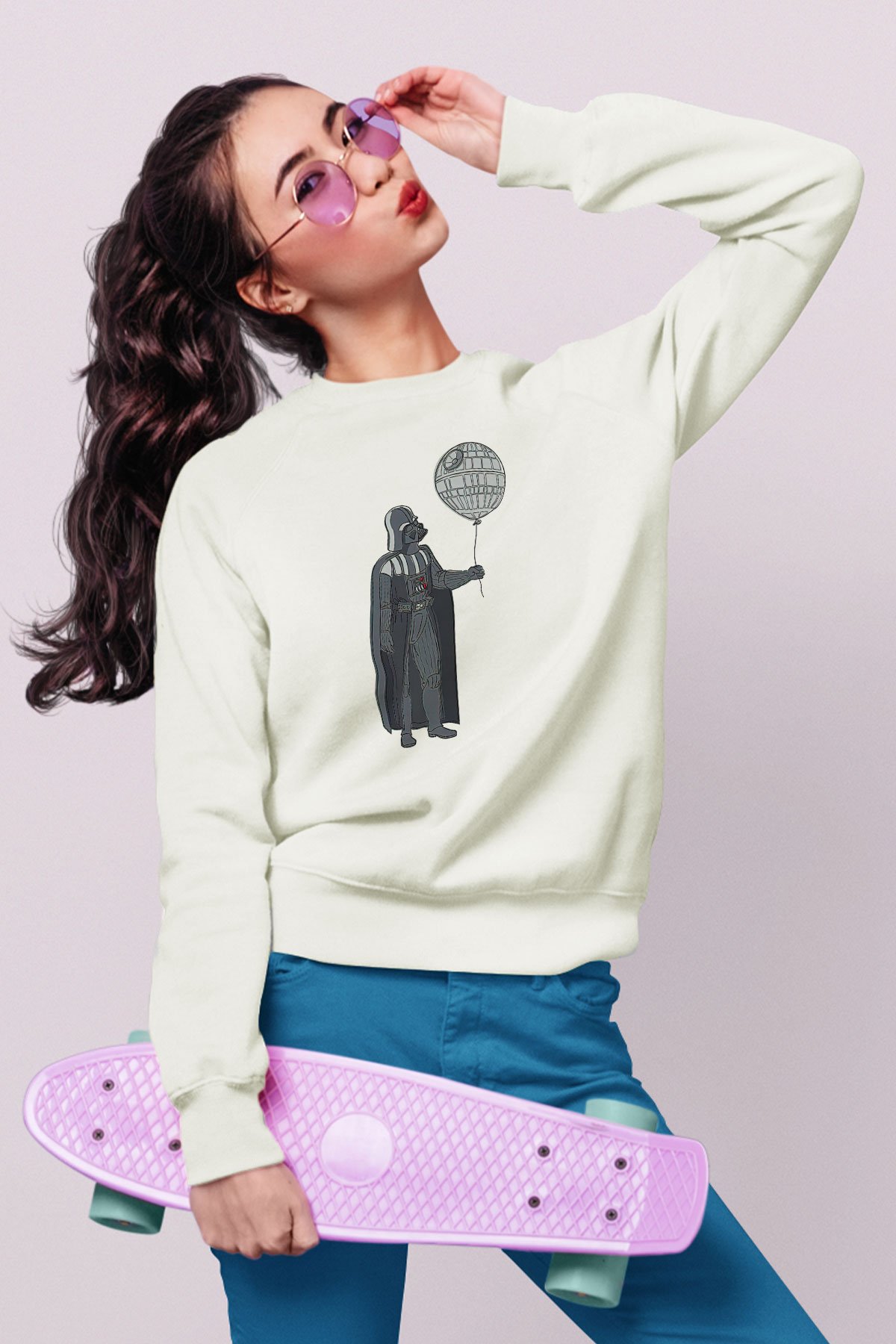 Star Wars (Dart Vader) Baskılı Beyaz Unisex Sweatshirt