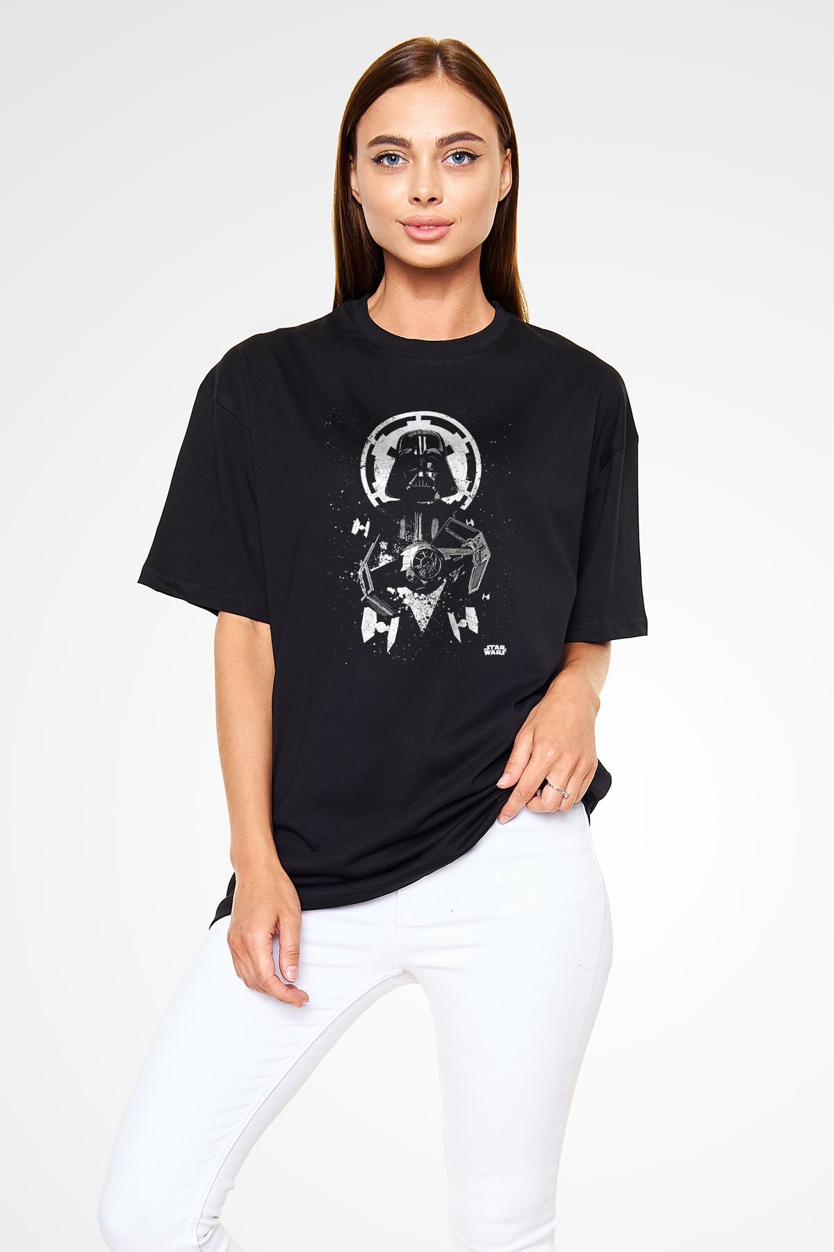 Star Wars (Dart Vader) Baskılı Unisex Siyah Oversize Tişört - Tshirt