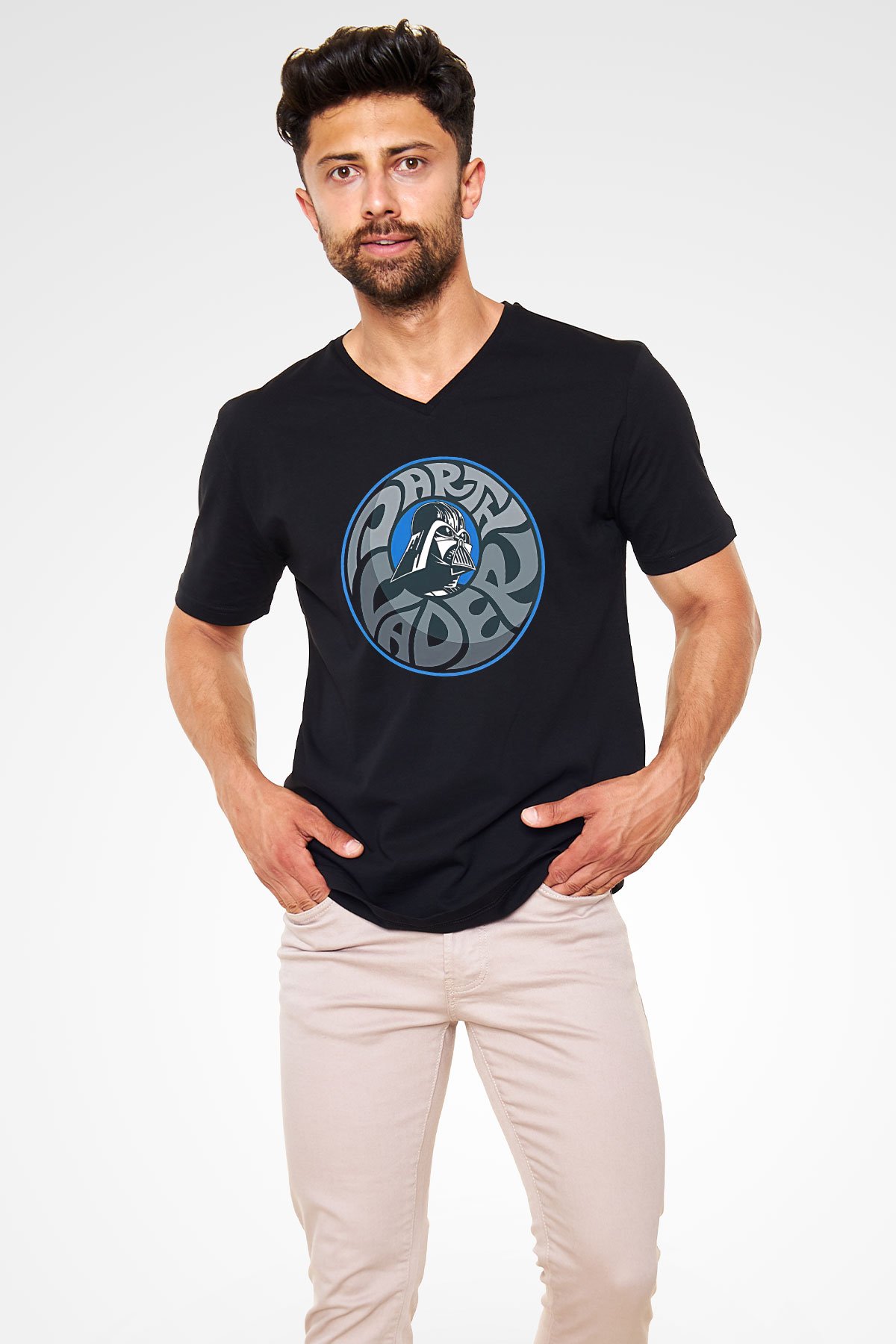 Star Wars (Dart Vader) Baskılı Unisex Siyah V Yaka Tişört - Tshirt
