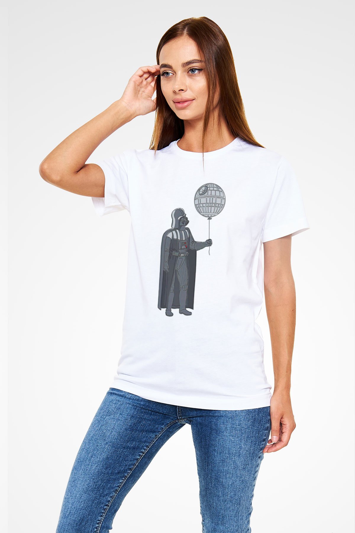 Star Wars (Dart Vader) Unisex Baskılı Beyaz Tişört - Tshirt