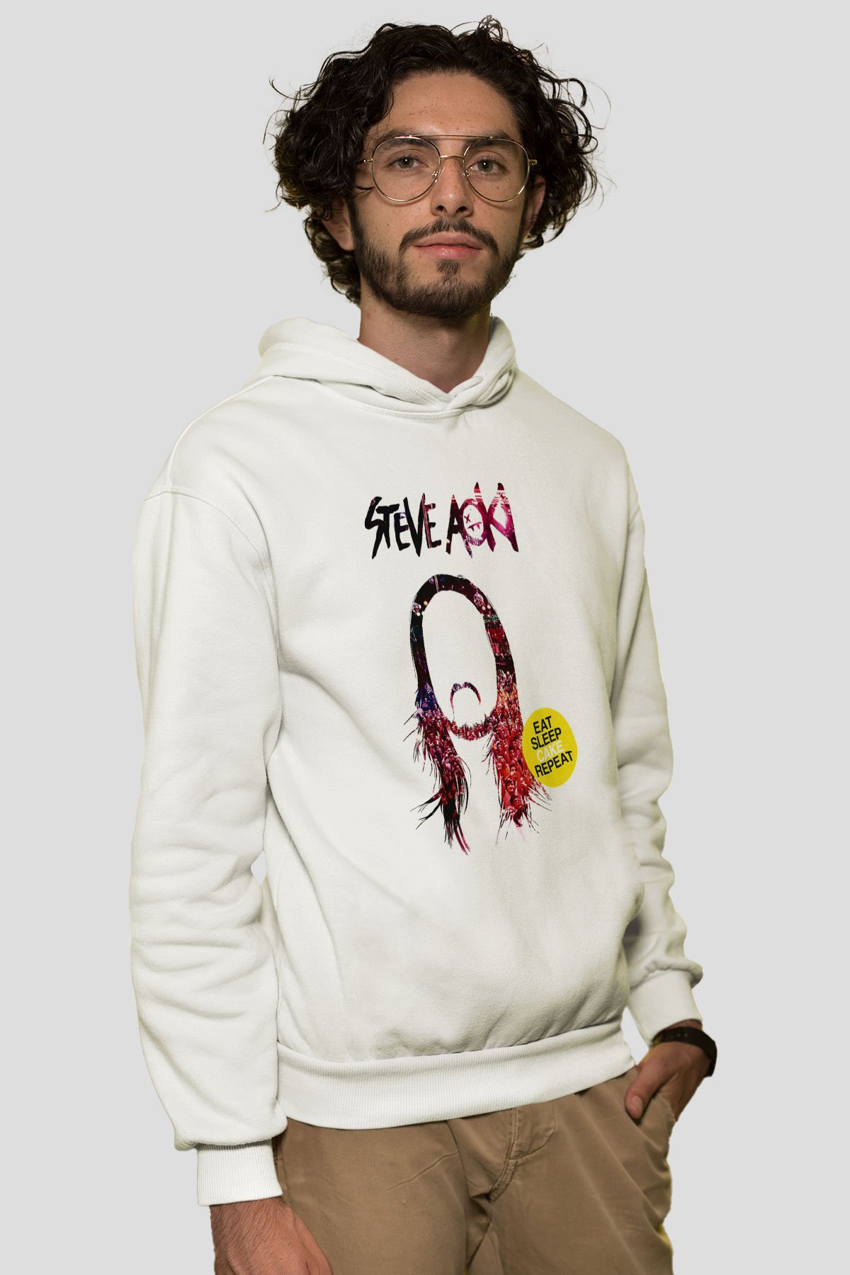 Steve Aoki Beyaz Unisex Kapşonlu Sweatshirt