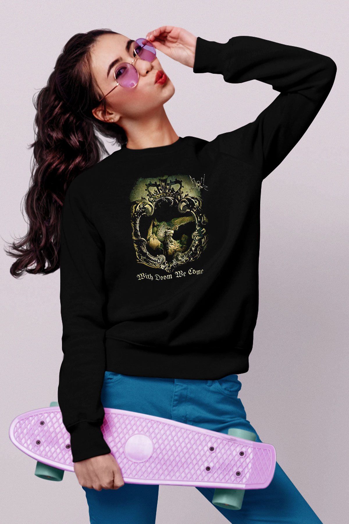 Summoning Baskılı Unisex Siyah Sweatshirt