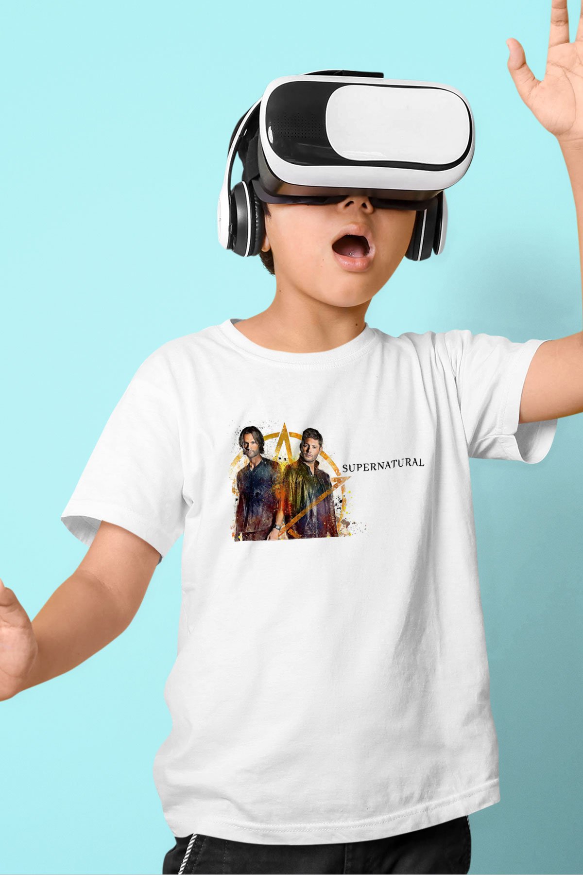 Supernatural Baskılı Beyaz Unisex Beyaz Çocuk Tişört - Tshirt