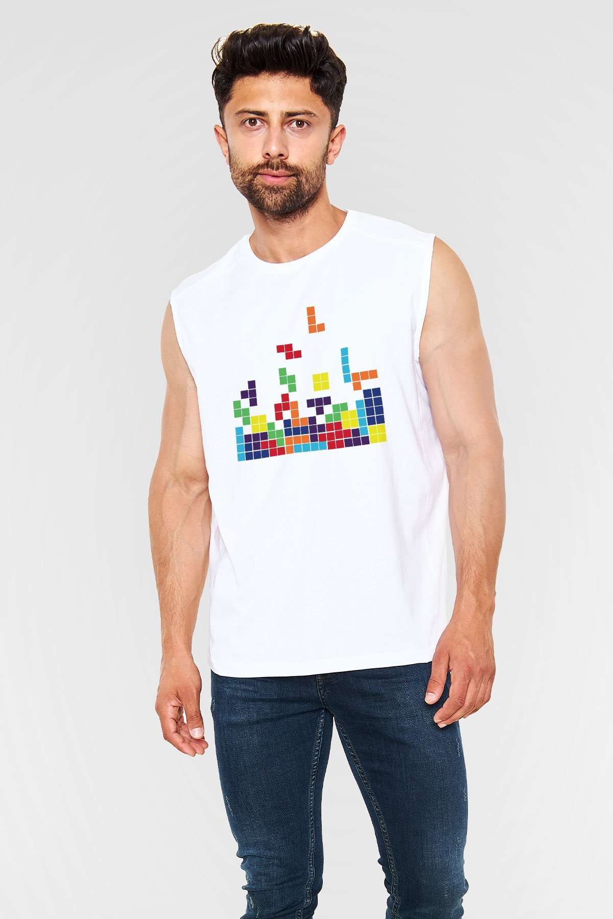 Tetris Beyaz Unisex Kolsuz Tişört
