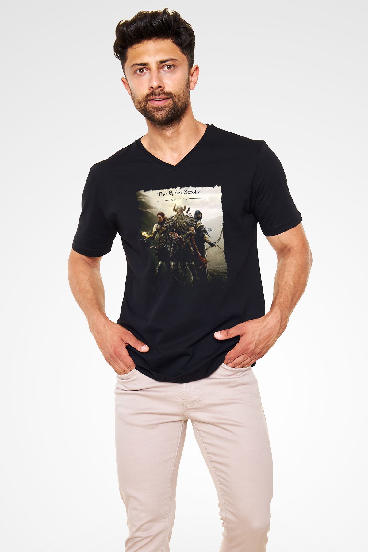 The Elder Scrolls Online Siyah Unisex V Yaka Tişört