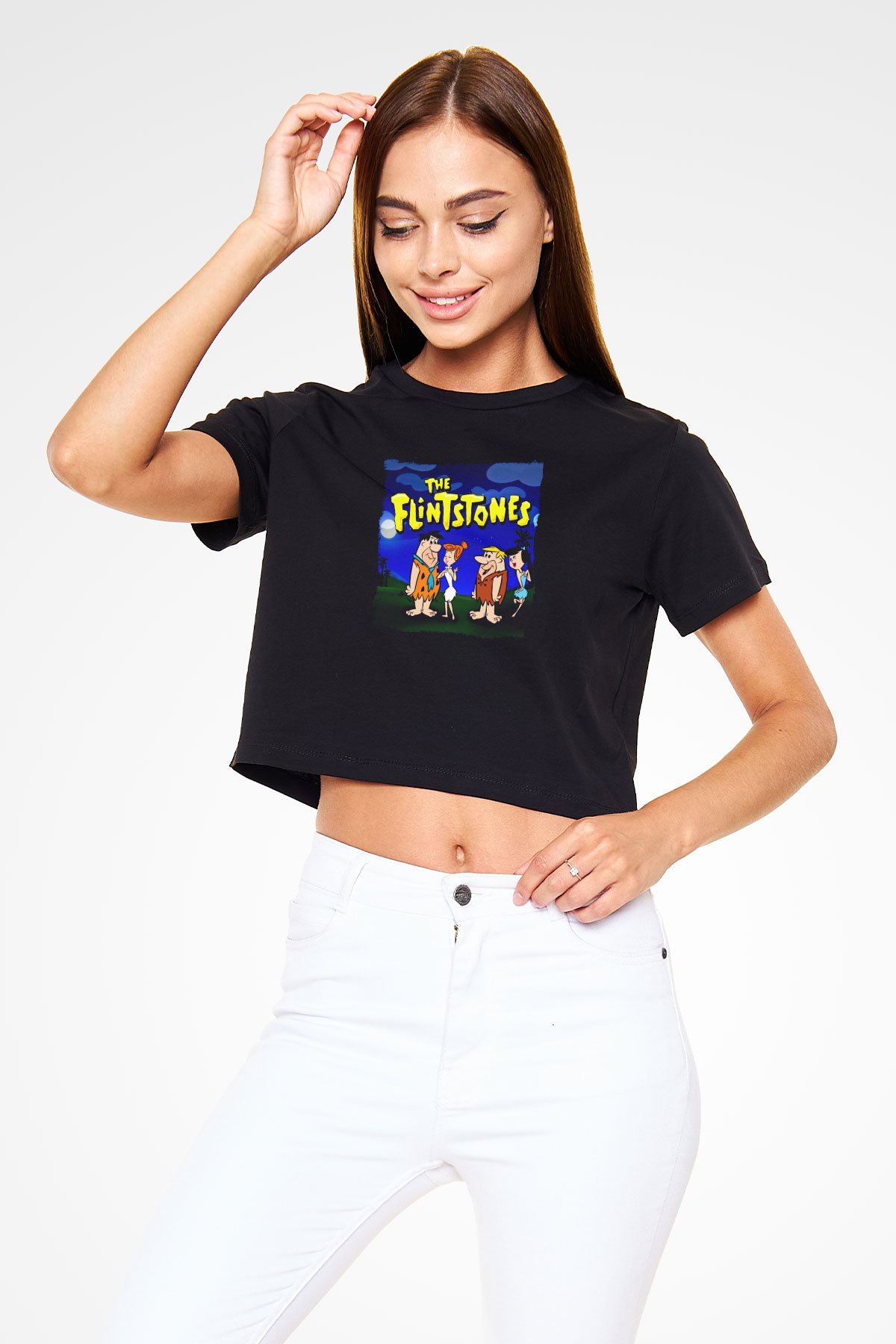 The Flintstones Taş Devri Siyah   Crop Top Tişört