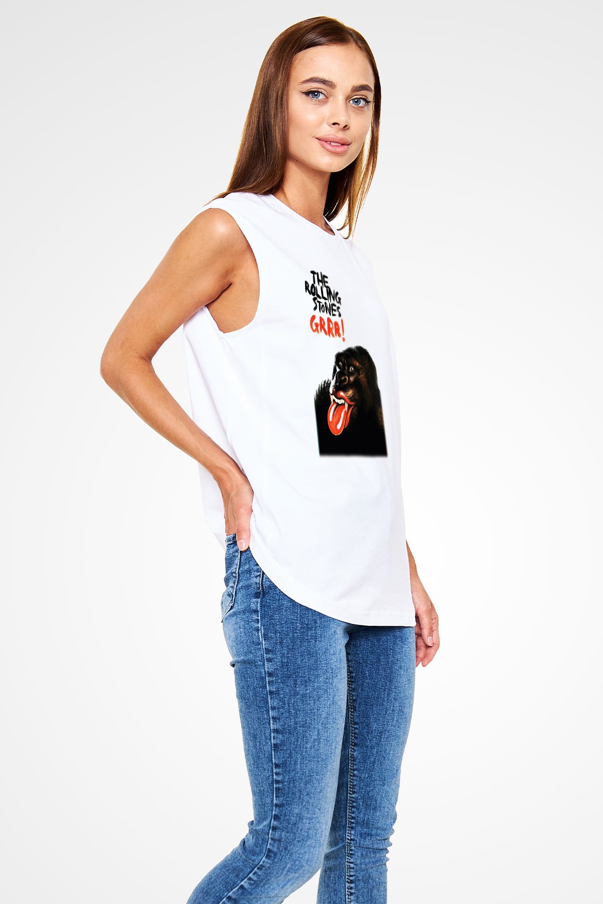 The Rolling Stones Logo Beyaz Unisex Kolsuz Tişört