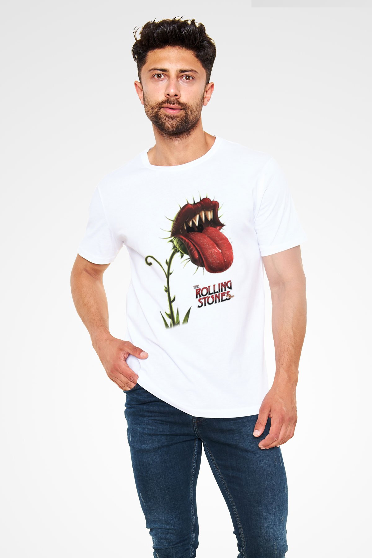 The Rolling Stones Logo Beyaz Unisex Tişört T-Shirt - TişörtFabrikası
