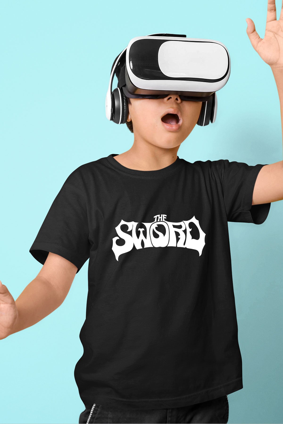 The Sword Baskılı Siyah Unisex Çocuk Tişört
