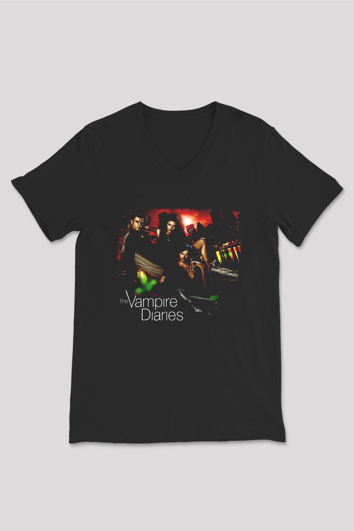 The Vampire Diaries Siyah Unisex V Yaka Tişört