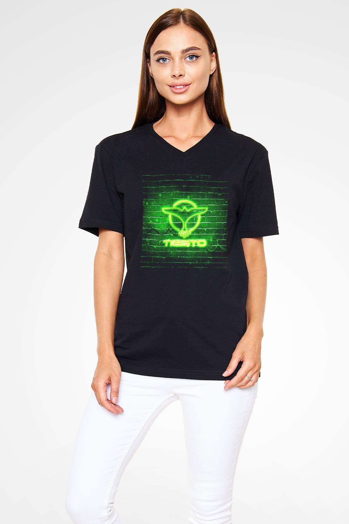 Tiesto Siyah Unisex V Yaka Tişört