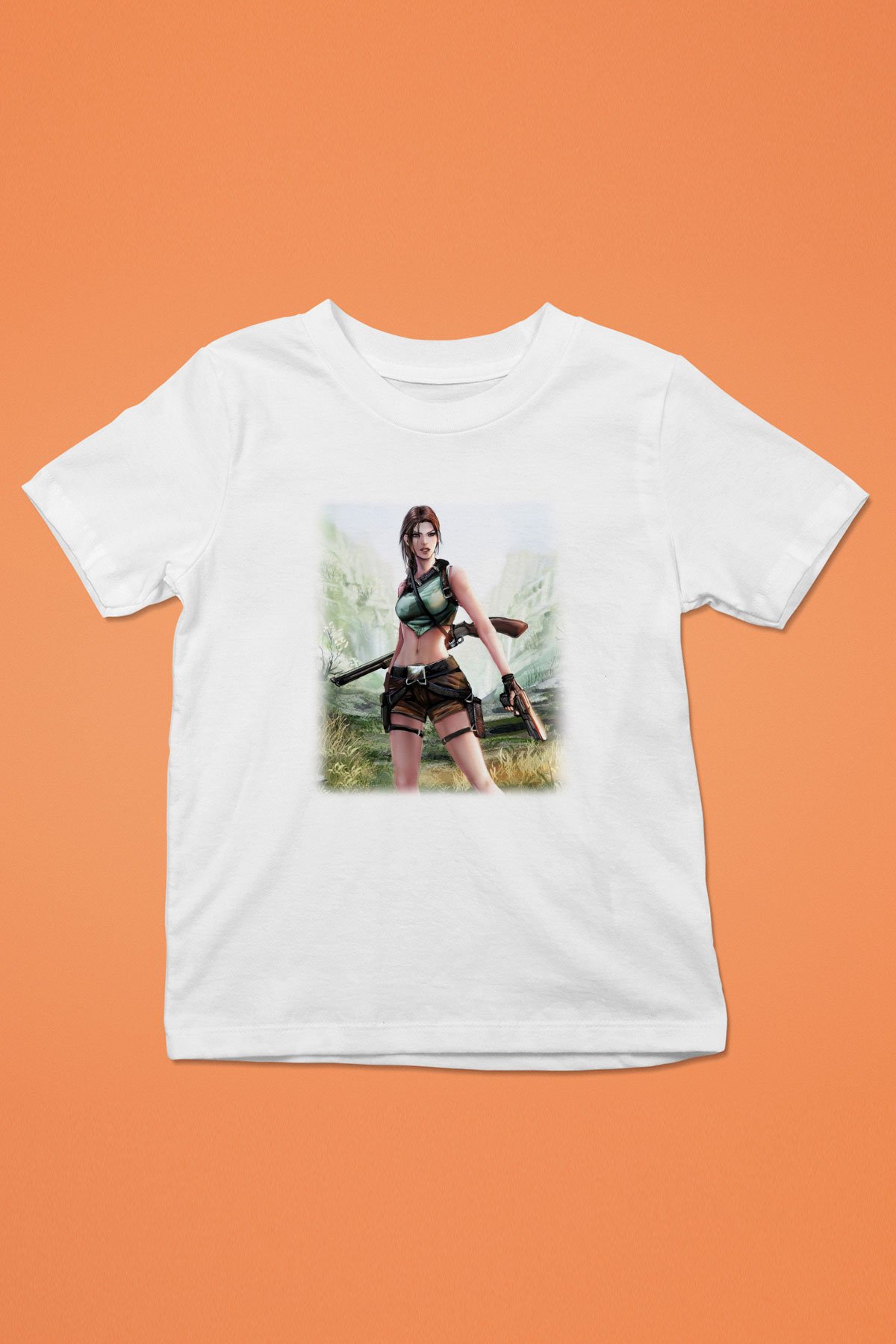 Tomb Raider Baskılı Beyaz Unisex Çocuk Tişört